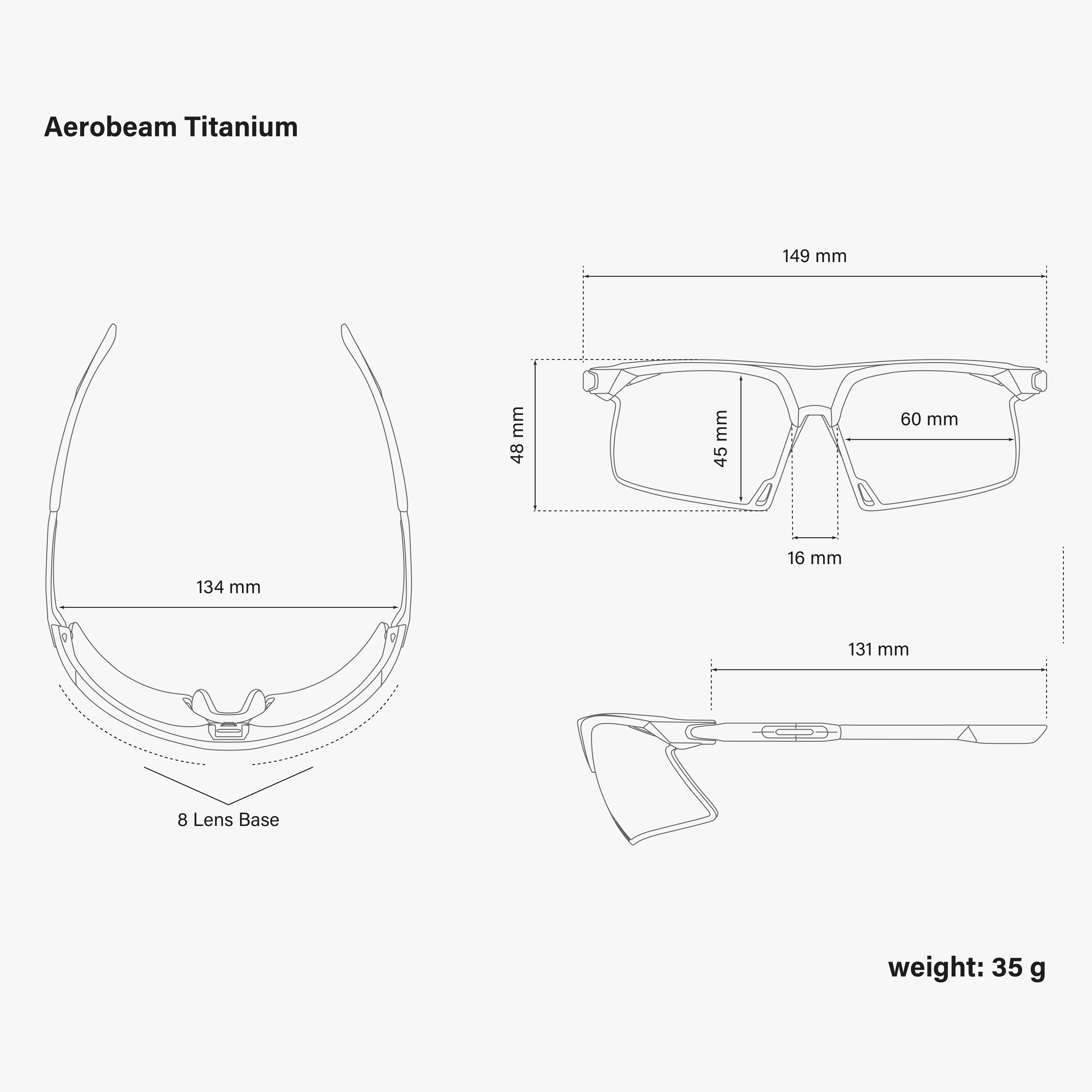 Aerobeam Matte Black + Optical Insert dimensions